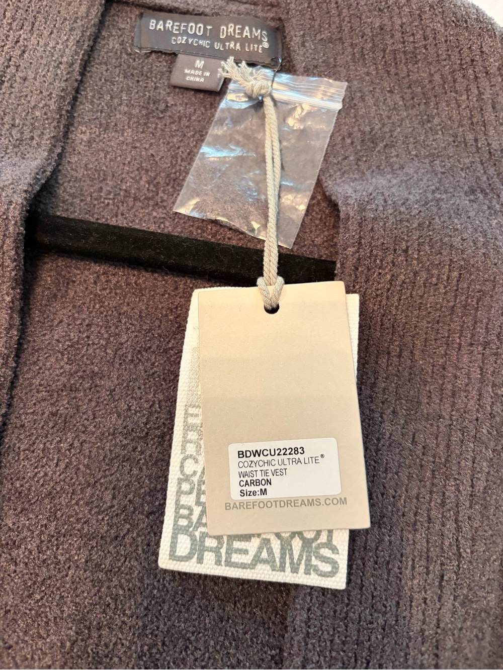 Barefoot Dreams Carbon CozyChic Ultra Lite Waist Tie Vest - Dark Gray